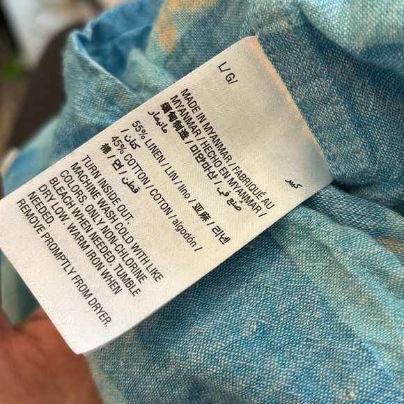 Club Room men’s blue linen blend button down tropical print shirt size large - Picture 7 of 7
